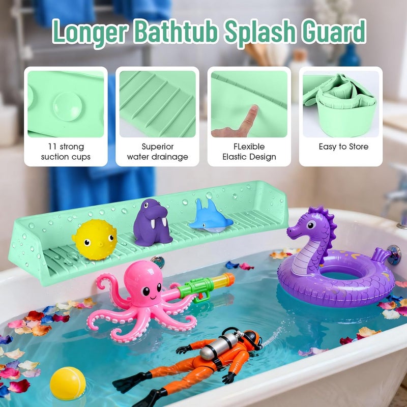 Himake Splash Guard for Bathtub Kids, Longer Silicone Bathtub Splash Guard with 11 Suction Cups, Bath Tub Play Shelf for Kids & Toy Holder, Prevent Water Spill in Bathroom, Green - Image 3